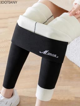 IOOTIANY Winter Leggings High Waist Women's Thermal Velvet Leggings Thicken Warm Pants Slimming Tights With Fleece Stretch Thick