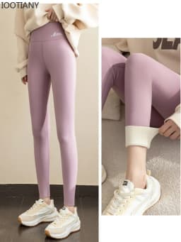 IOOTIANY Winter Leggings High Waist Women's Thermal Velvet Leggings Thicken Warm Pants Slimming Tights With Fleece Stretch Thick