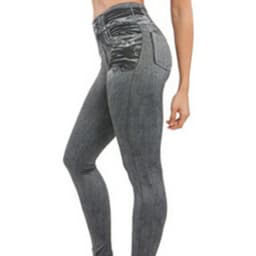 High Waist Elastic Imitation Denim Sports Gymnasium Pencil Pant Casual Trouser Women Clothes Long Leggings Dye Vintage All-match