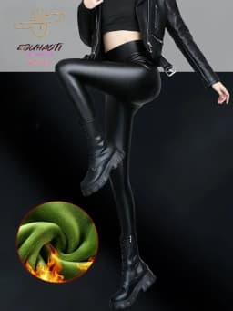 Women's Pants Sexy Velvet PU Leather Leggings Winter New Ladies High Waist Fleece Matte Thick Warm Woman Clothing