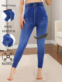 CUHAKCI Spring Summer Simple Denim like Women's leggings Light Blue Fashion Sports Exercise Yoga Pants
