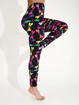 Autumn Winter 1PACK Women's Black Bottom Colorful Dragonfly Pattern Sexy Tight Legging Casual Sports Elegant Fitness Yoga Pants