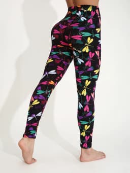 Autumn Winter 1PACK Women's Black Bottom Colorful Dragonfly Pattern Sexy Tight Legging Casual Sports Elegant Fitness Yoga Pants