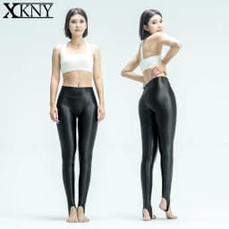 XcloCKNYoung V-crotch leggings shiny wet color tight Leggings high Yoga swimming glossy stirrupped pants