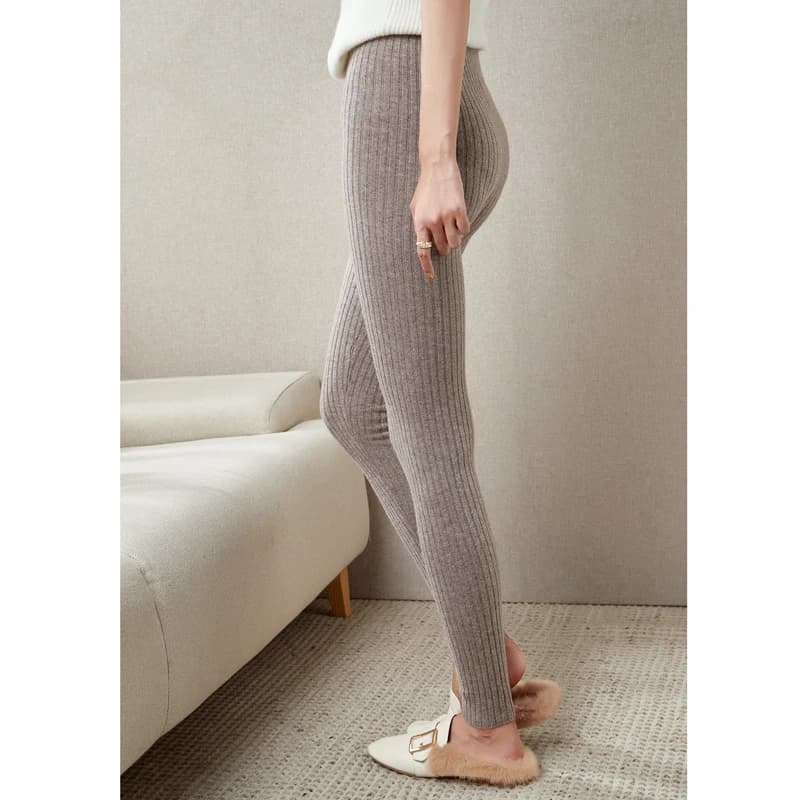 100% Wool Leggings For Women Warm AutumnWinter Solid Color Elastic Waist Knitted French Fashion Pants