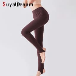 SuyaDream Women Autumn Winter Silk Long Johns Lace V neck Solid Knitted Thermal Pants 2025