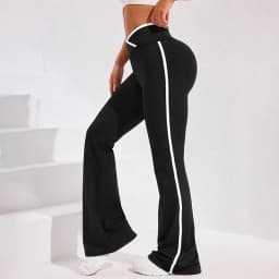 Side Stripe Flared Yoga Pants Women Cross Waist High Rise Butt Lifting Wide Leg Outdoor Slim Fit Wicking Sportswear