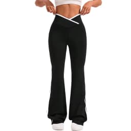 Side Stripe Flared Yoga Pants Women Cross Waist High Rise Butt Lifting Wide Leg Outdoor Slim Fit Wicking Sportswear
