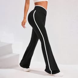 Side Stripe Flared Yoga Pants Women Cross Waist High Rise Butt Lifting Wide Leg Outdoor Slim Fit Wicking Sportswear