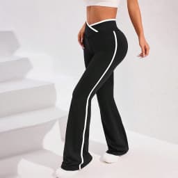 Side Stripe Flared Yoga Pants Women Cross Waist High Rise Butt Lifting Wide Leg Outdoor Slim Fit Wicking Sportswear