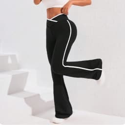 Side Stripe Flared Yoga Pants Women Cross Waist High Rise Butt Lifting Wide Leg Outdoor Slim Fit Wicking Sportswear