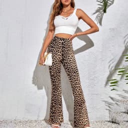 Women Leopard Print Flared Pants Sport High Waist Leggings Skinny Push Up Butt Yoga Pants Fashion Workout Casual Leggings Female