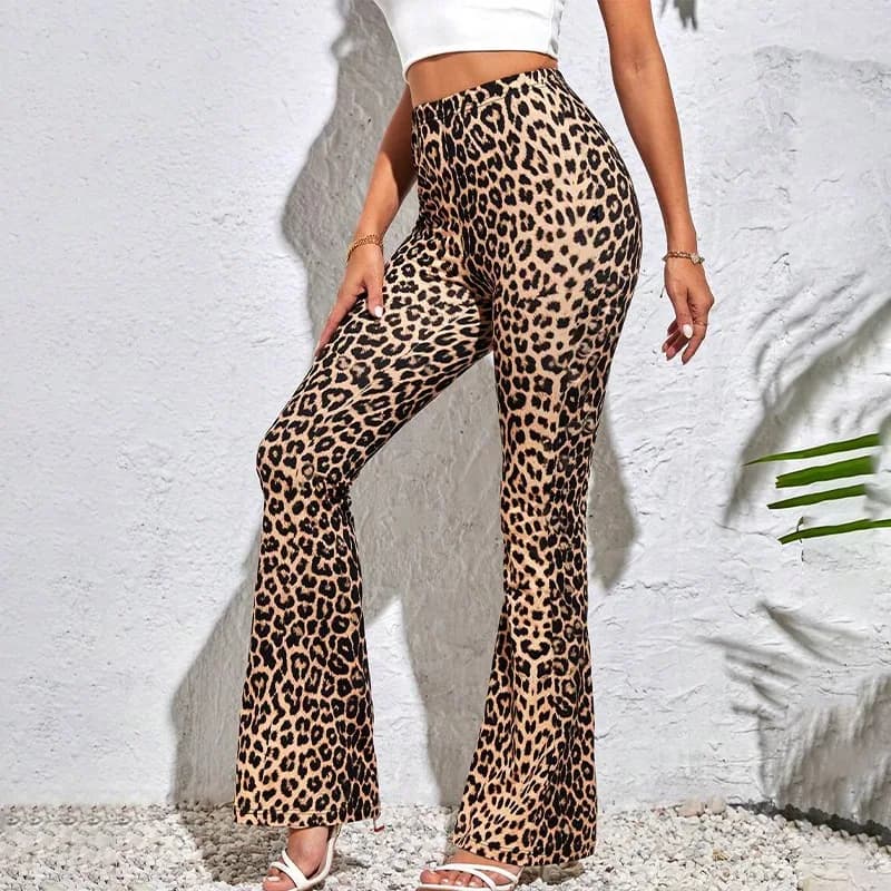 Women Leopard Print Flared Pants Sport High Waist Leggings Skinny Push Up Butt Yoga Pants Fashion Workout Casual Leggings Female