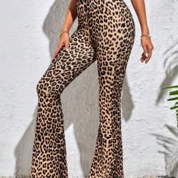 Women Leopard Print Flared Pants Sport High Waist Leggings Skinny Push Up Butt Yoga Pants Fashion Workout Casual Leggings Female