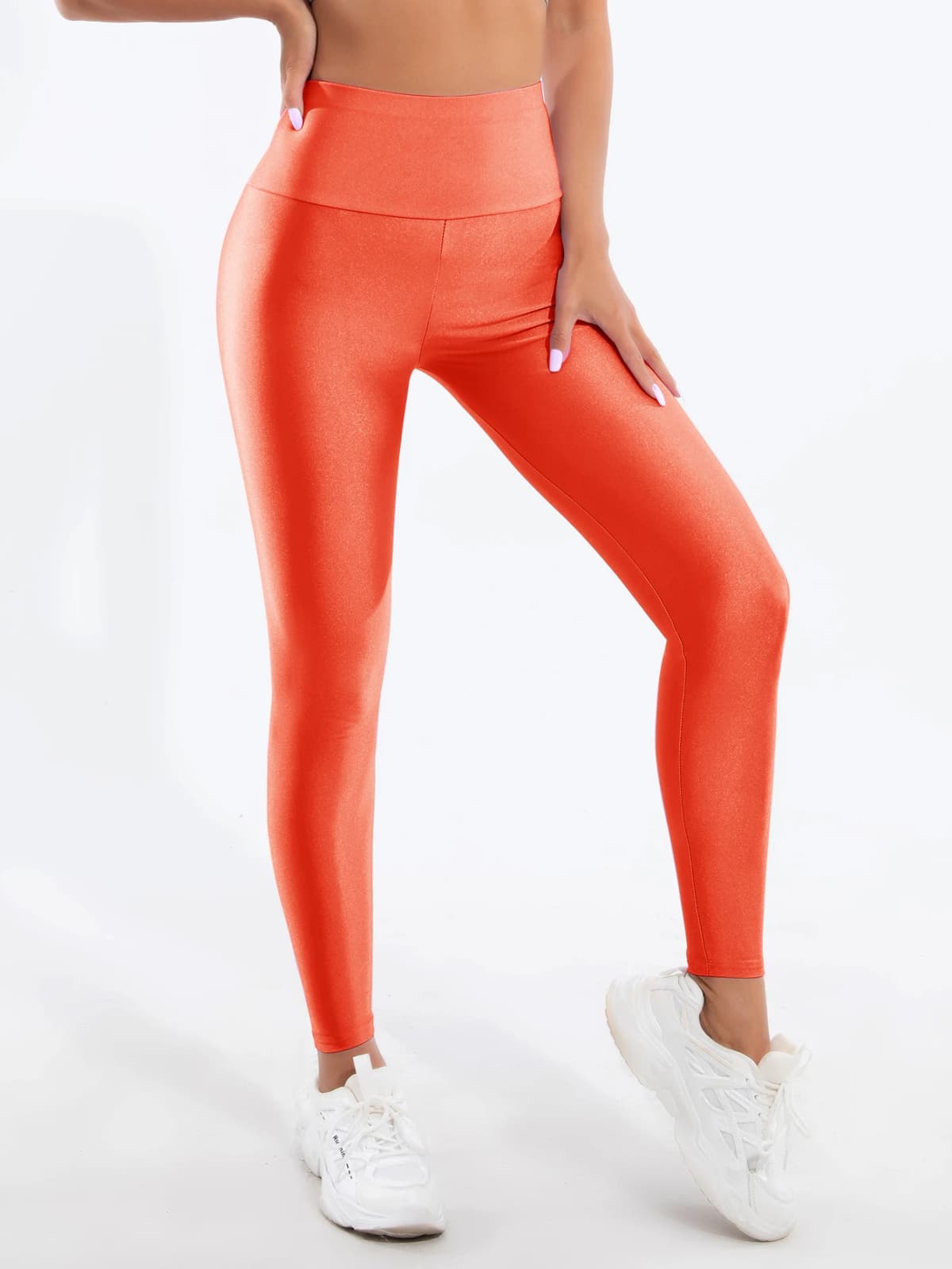Spring And Summer New Orange Nine Point Pants Women High Waist Elastic Solid Color Slimming Exercise Yoga Tight Leggings Women