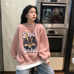 Women's Fleece Lined Thickened Lamb Fur Sweatshirt Casual Loose plus Size Korean Style Outerwear Autumn Winter Fashion Trend