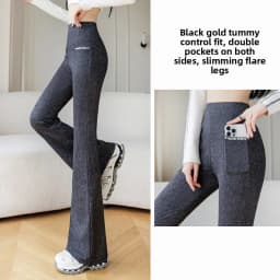 plus Size Denim Look Bootcut Yoga Pants Women's Loose Fitness Tummy Control Butt Lifting Stretchy Waist Long Trousers