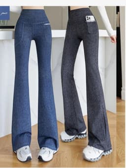 plus Size Denim Look Bootcut Yoga Pants Women's Loose Fitness Tummy Control Butt Lifting Stretchy Waist Long Trousers