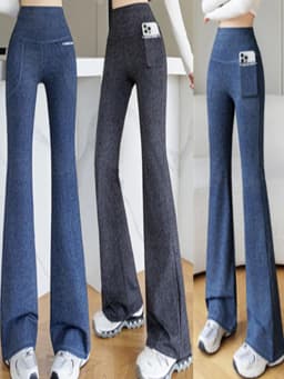 plus Size Denim Look Bootcut Yoga Pants Women's Loose Fitness Tummy Control Butt Lifting Stretchy Waist Long Trousers