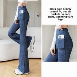 plus Size Denim Look Bootcut Yoga Pants Women's Loose Fitness Tummy Control Butt Lifting Stretchy Waist Long Trousers
