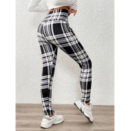 Tight Elastic Sports Fitness Leggings Women Vintage Plaid Printed with Pockets Fleece Leggings Thicken Fall Winter Thermal Pants