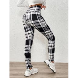 Tight Elastic Sports Fitness Leggings Women Vintage Plaid Printed with Pockets Fleece Leggings Thicken Fall Winter Thermal Pants