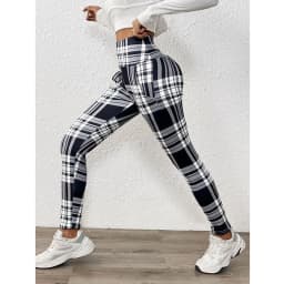 Tight Elastic Sports Fitness Leggings Women Vintage Plaid Printed with Pockets Fleece Leggings Thicken Fall Winter Thermal Pants