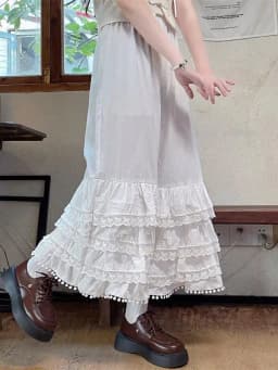Pure Cotton Wide Leg Pants Women's Layered Lace Trim Sensation Autumn Winter Hanfu Inner Pants Home with Sauce