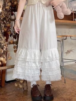 Pure Cotton Wide Leg Pants Women's Layered Lace Trim Sensation Autumn Winter Hanfu Inner Pants Home with Sauce
