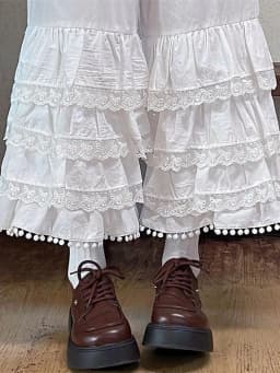 Pure Cotton Wide Leg Pants Women's Layered Lace Trim Sensation Autumn Winter Hanfu Inner Pants Home with Sauce