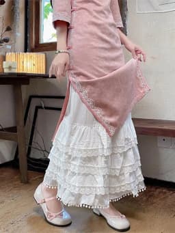 Pure Cotton Wide Leg Pants Women's Layered Lace Trim Sensation Autumn Winter Hanfu Inner Pants Home with Sauce