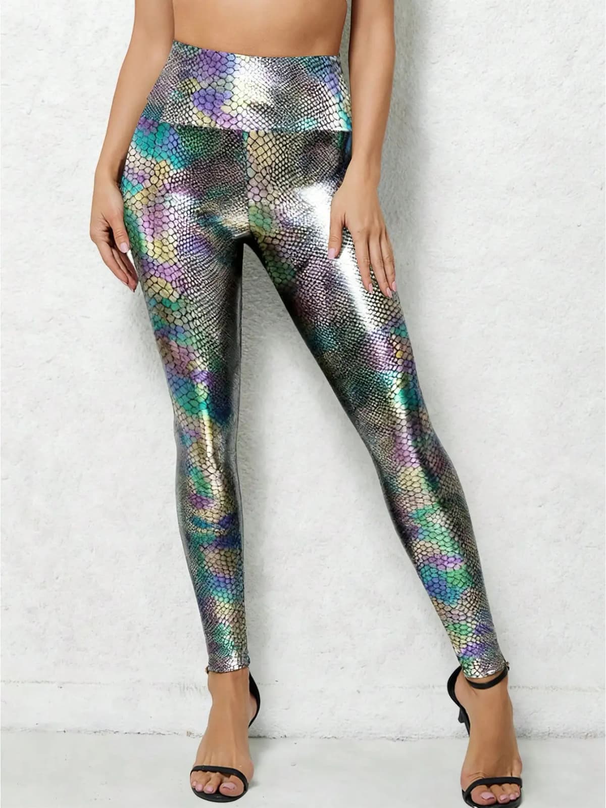 High-waisted Dazzling Snake Pattern Gold-embossed Leggings Sexy Figure-hugging Individual Outerwear Tight Pants For Women