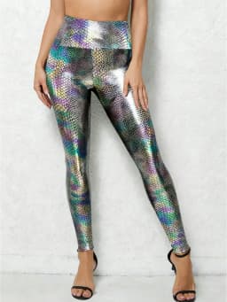 High-waisted Dazzling Snake Pattern Gold-embossed Leggings Sexy Figure-hugging Individual Outerwear Tight Pants For Women