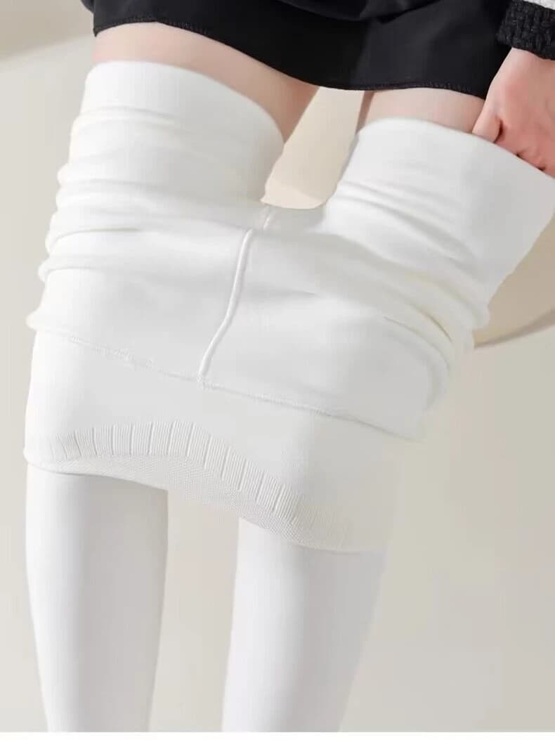 White Fleece Lined Thin Women's Leggings Adult Autumn Winter Trousers Long Pants Nylon Fiber 65% Other Material 35%
