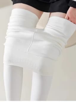 White Fleece Lined Thin Women's Leggings Adult Autumn Winter Trousers Long Pants Nylon Fiber 65% Other Material 35%