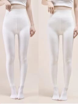 White Fleece Lined Thin Women's Leggings Adult Autumn Winter Trousers Long Pants Nylon Fiber 65% Other Material 35%
