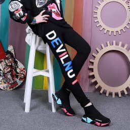 High Elasticity Autumn Winter New Style Yoga Pants Skinny Nine Point Base Layer Pants Trendy Print High Waist Slimming Tight Fit