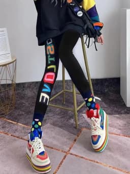 High Elasticity Autumn Winter New Style Yoga Pants Skinny Nine Point Base Layer Pants Trendy Print High Waist Slimming Tight Fit