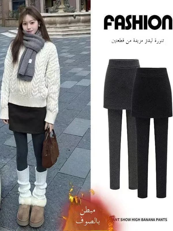 Fleece Lined Women's Leggings Outerwear High Waist Ankle Length Casual Tight Fit Butt Enhancing Thermal plus Size Skirt Pants