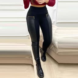 High Quali Bla Faux Leather Pencil Pants Women's Cross-Border Slim Fit Long Pants Polyester Fiber 00% Regular Thin