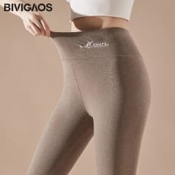 BIVIGAOS Embroidered High Waist Self-Heating Leggings Women Fall Winter Thermal Long Johns DE Velvet Double Sided Fleece Legging