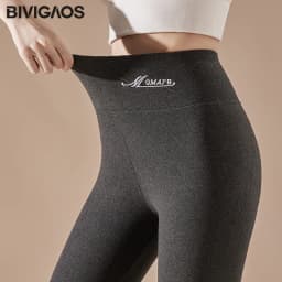 BIVIGAOS Embroidered High Waist Self-Heating Leggings Women Fall Winter Thermal Long Johns DE Velvet Double Sided Fleece Legging