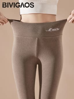 BIVIGAOS Embroidered High Waist Self-Heating Leggings Women Fall Winter Thermal Long Johns DE Velvet Double Sided Fleece Legging