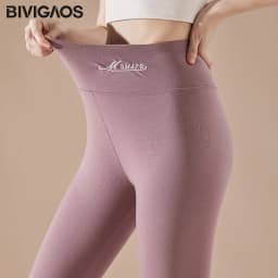 BIVIGAOS Embroidered High Waist Self-Heating Leggings Women Fall Winter Thermal Long Johns DE Velvet Double Sided Fleece Legging