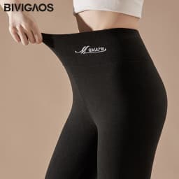 BIVIGAOS Embroidered High Waist Self-Heating Leggings Women Fall Winter Thermal Long Johns DE Velvet Double Sided Fleece Legging