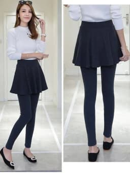 Slimming High Waist Fake Two-Piece Leggings Skirt Thin Women's Black Bottoming Trousers Spring Autumn Wear Casual Long Pants