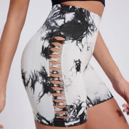 Women's Tie Dyed Hollow Out Seamless High-Waist Fitness Pants Hip Lifting Yoga Shorts Sexy Peach Running Tight Sports Shorts