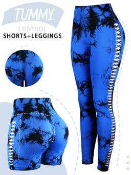 Women's Tie Dyed Hollow Out Seamless High-Waist Fitness Pants Hip Lifting Yoga Shorts Sexy Peach Running Tight Sports Shorts