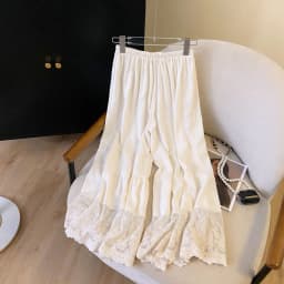 Japanese Style Wide Leg Pants Women's Artistic Loose Waist Draped Lace Splice Underwear Qipao Base Nine Points Pants