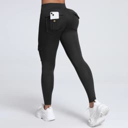 Cargo Style Fitness Pants Women's Sports Tight Leggings With Pocket Stretch High Waist Peach Hip Trousers StreetWear